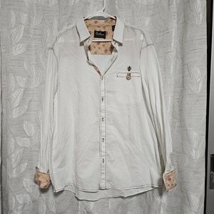 DaVinci Womens Cream Button Up Shirt with Patterned Accents Size XXL